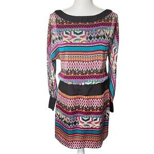 Phoebe Couture Mixed Media Silk Sheer Peek A Boo Sleeves Sz 4 Lined NWT Low Back